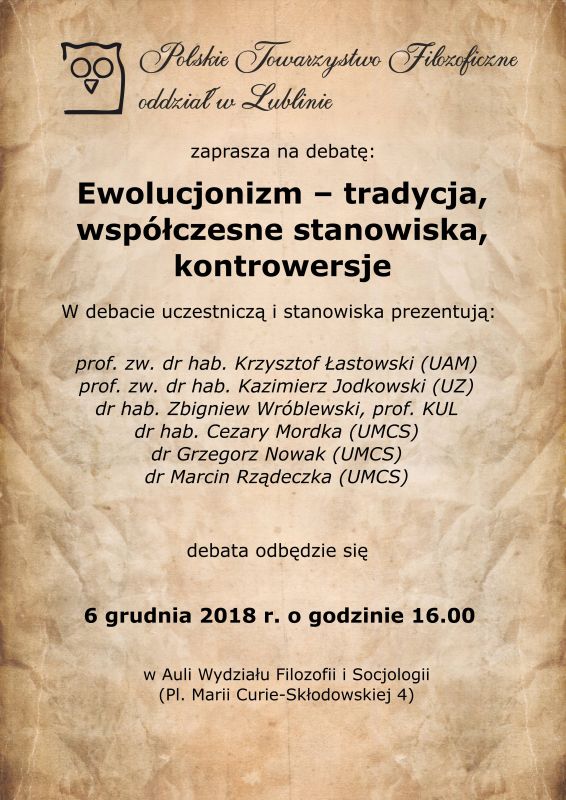 Ewolucjonizm – tradycja, współczesne stanowiska, kontrowersje. Debata