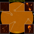 Najgłębszy obraz z sieci LOFAR, jaki kiedykolwiek wykonano. Pokazuje rejonie nieba zwany „Elais-N1”, który obserwowano łącznie przez 164 godziny, wykrywając w nim ponad 80 tysięcy źródeł radiowych. Źródło: Philip Best & Jose Sabater, University of Edinburgh.