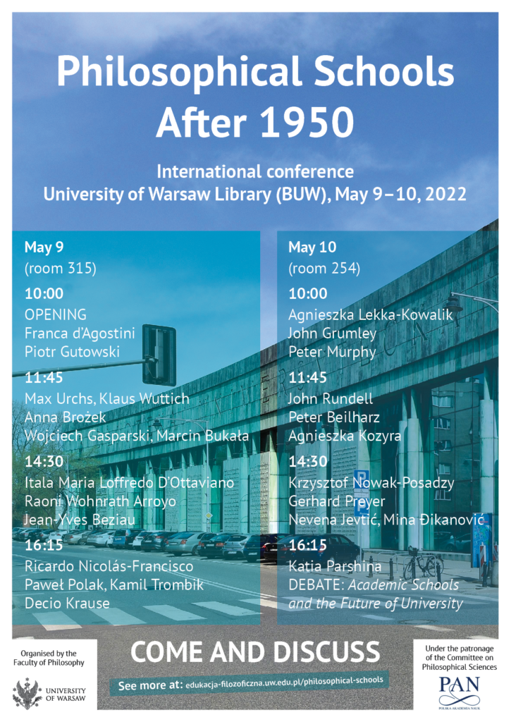 Philosophical Schools After 1950 International Conference: Warsaw, May 9-10, 2022